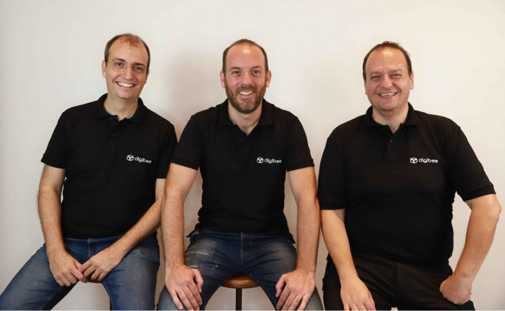 Peter Kreslins Junior, Rodrigo Bernardinelli e Vitor Sousa, fundadores da Digibee. Foto: André Massao/divulgação.